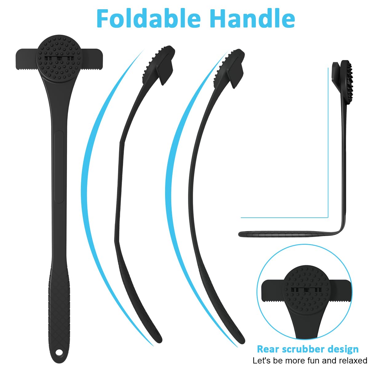 MAYCREATE Body Back Shaver for Men with 18 Inch Handle and Silicone Scrubber Pad | Includes 5 Stainless Steel Razors