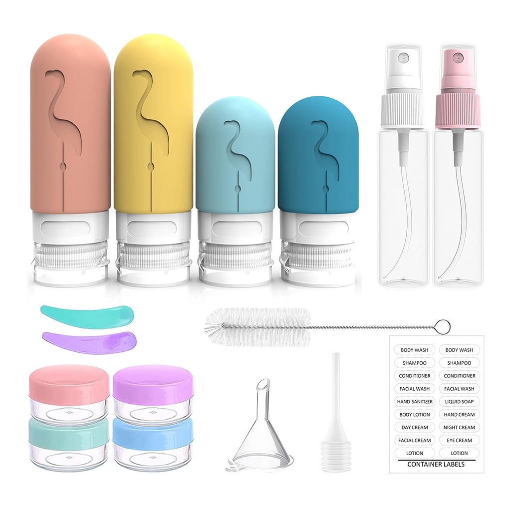 MAYCREATE® Silicone Travel Bottles Set of 16pcs, Travel Bottle Kit for Toiletries, Leak Proof Soft Squeeze Toiletry Bottle, Refiil Travel Kit Bottles Travel Containers for Shampoo, Lotion & Body Wash