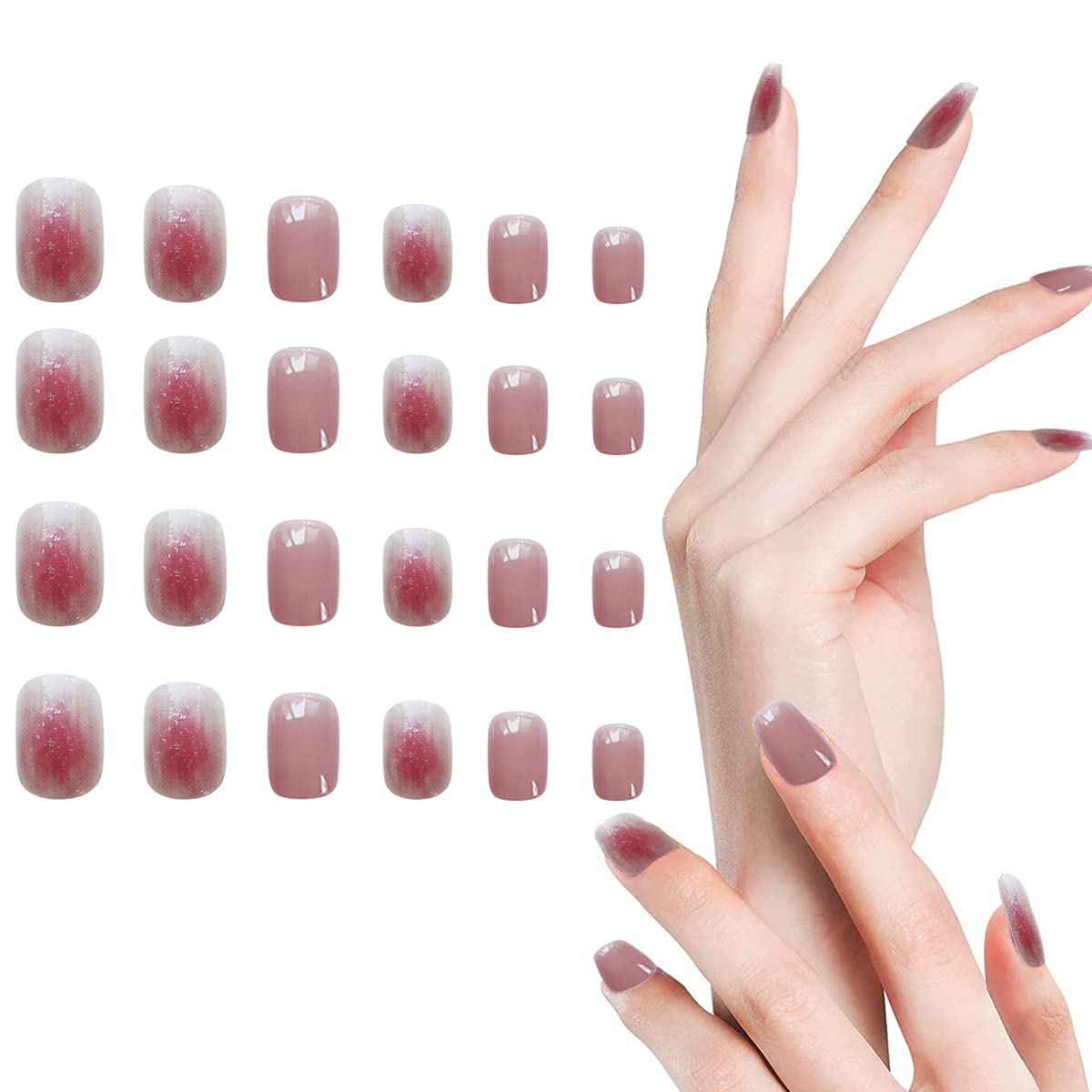MAYCREATE French Fake Nails for DIY Nail Art with 24 pcs Full Cover ABS Design | Plum Pink Style