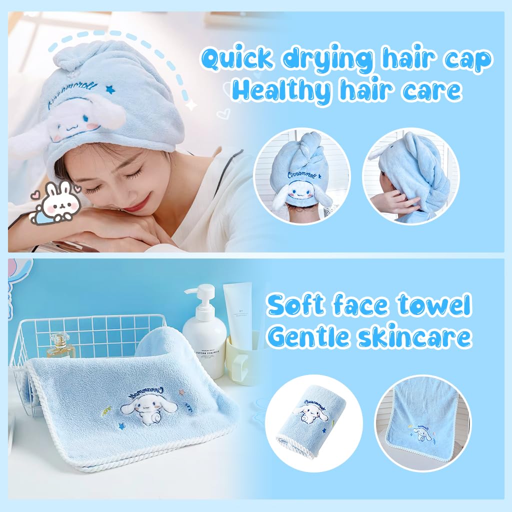 MAYCREATE Face Towels Set for Bath and Travel with Quick Dry Microfiber 70x140 cm | Cute Cartoon Design for Women and Girls