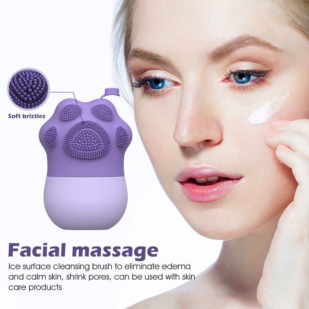 MAYCREATE® Ice Roller for Face Massage & Eye, Anti-Leak Silicone Ice Face Roller Ice Mould With Cleansing Brush, Women Skin Care Ice Facial Roller for Eliminate Edema & Calm Skin, Shrink Pore (Purple)