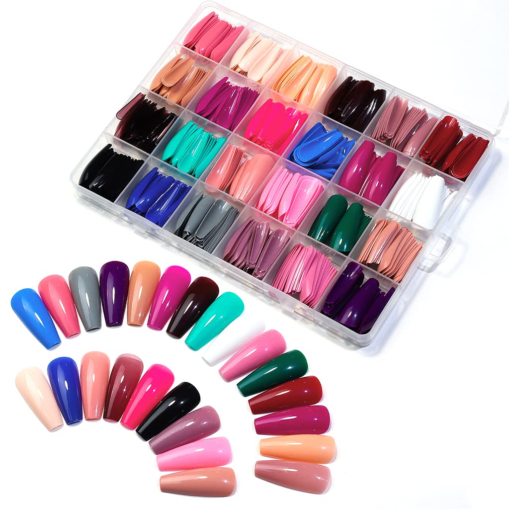 MAYCREATE® 24 Color Press on Nails Sets, False Nails Artificial Fake Nails Coffin Press on Nails Solid Color Glossy Fake Nails Full Cover False Nails Tips for Women Girls DIY Nail, Style A (No glue)