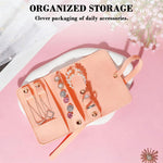 MAYCREATE Jewellery Organiser Pouch for Travel with Roll Up Strap 12 x 6.8 x 1.5 cm Pink PU | Ideal for Women and Girls