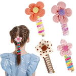 MAYCREATE® 4pcs Spiral Hair Ties for Girls Kids Cute Flower Braids Telephone Wire Hair Band for Kids Elastic Hair Tie Ponytail Holder Maker Hair Accessories for Girls Children Gift