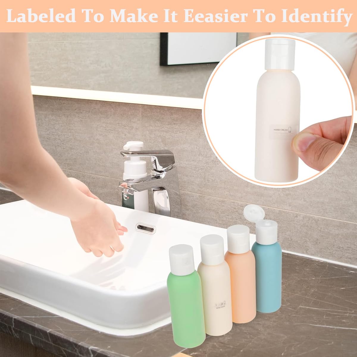 MAYCREATE® 4pcs Travel Bottles for Toiletries, Refillable Soft PE Travel Containers with Lid, Lotion Jars Travel Shampoo Dispenser Travel Bottle for Cream, Toiletries, Gel, Hand Sanitizer