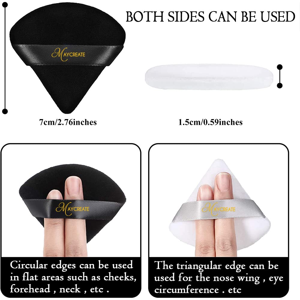 MAYCREATE Triangle Powder Puff for Face and Body Powder 10pcs Set | Soft Cotton Velour Reusable Sponges