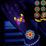 MAYCREATE UV Neon Face Tattoo Stickers for Halloween Rave Parties featuring 8 Sheets | Glow in the Dark Designs for Adults and Kids
