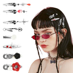 MAYCREATE Hair Clips for Women featuring 8 Metallic Flower Charms | Y2K Korean Style Barrettes