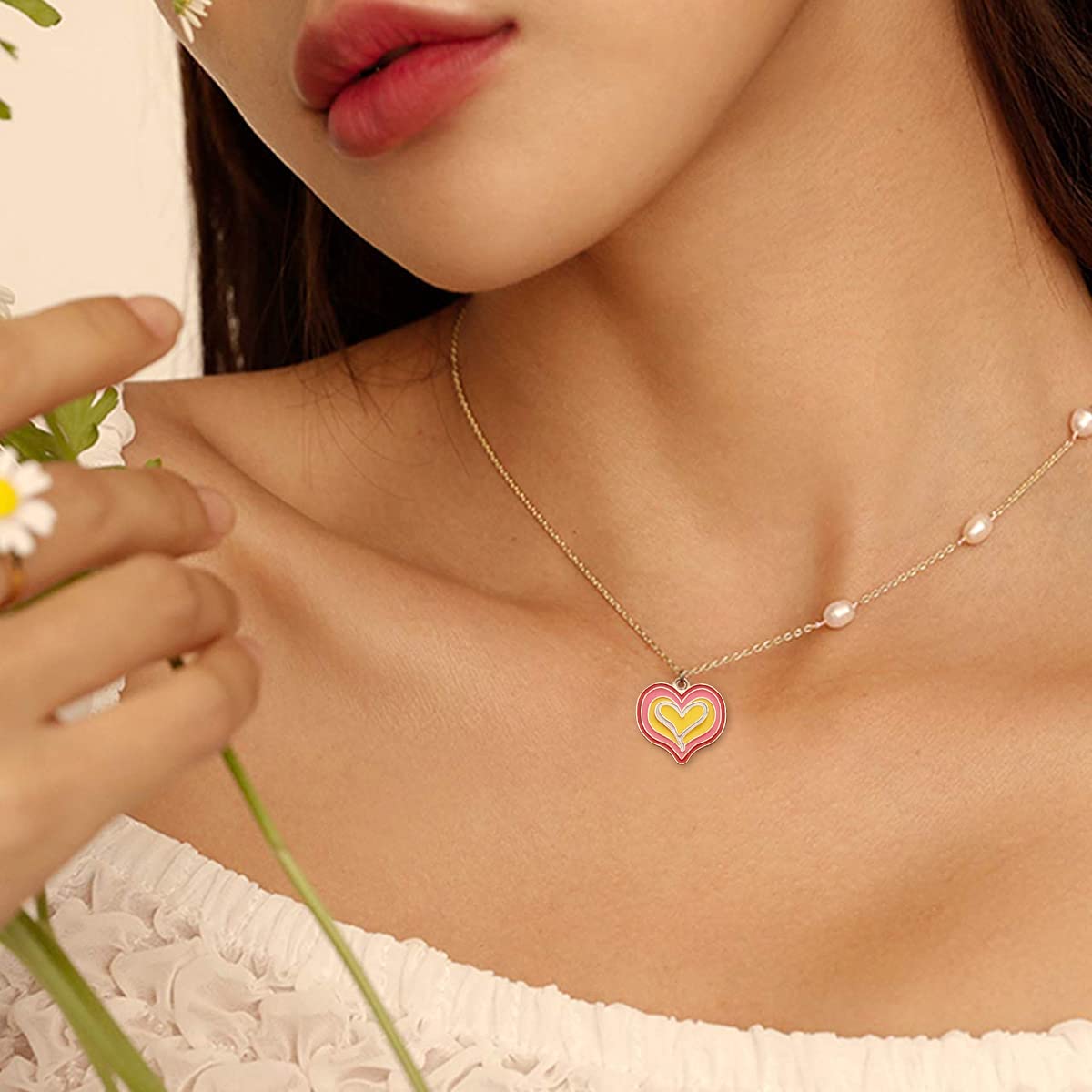 MAYCREATE Enamel Heart Shaped Pendants Set for DIY Jewelry Making featuring 50pcs Alloy Charms | Multi Color Accessories with Hanging Hole Design