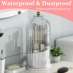 MAYCREATE Makeup Brush Holder for Vanity with 360° Rotatable 3 Grid Design | Clear Lid 12.2×27 cm Plastic Organizer