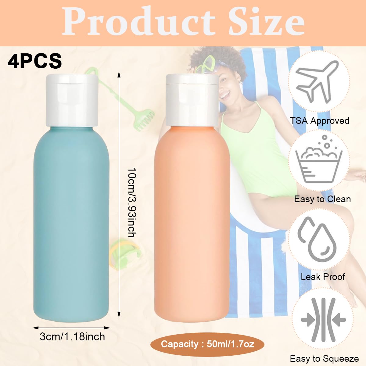 MAYCREATE Travel Bottles for Toiletries with Leak Proof Flip Lid 4pcs 60 ml Soft PE Set