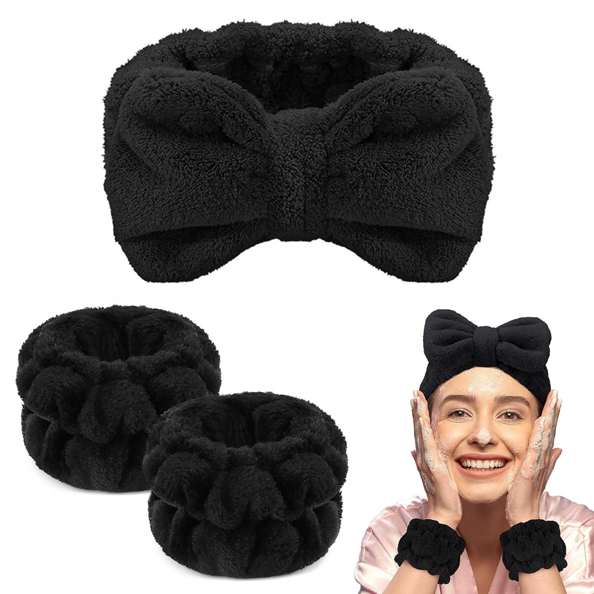 MAYCREATE Women Facial Spa Headband Set for Face Washing and Yoga | 3 Pcs Microfiber Combo