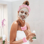 MAYCREATE Face Wash Headband Set for Skincare with Flannel Wristbands and Sunflower Edge | Pink 4Pcs Combo for Women