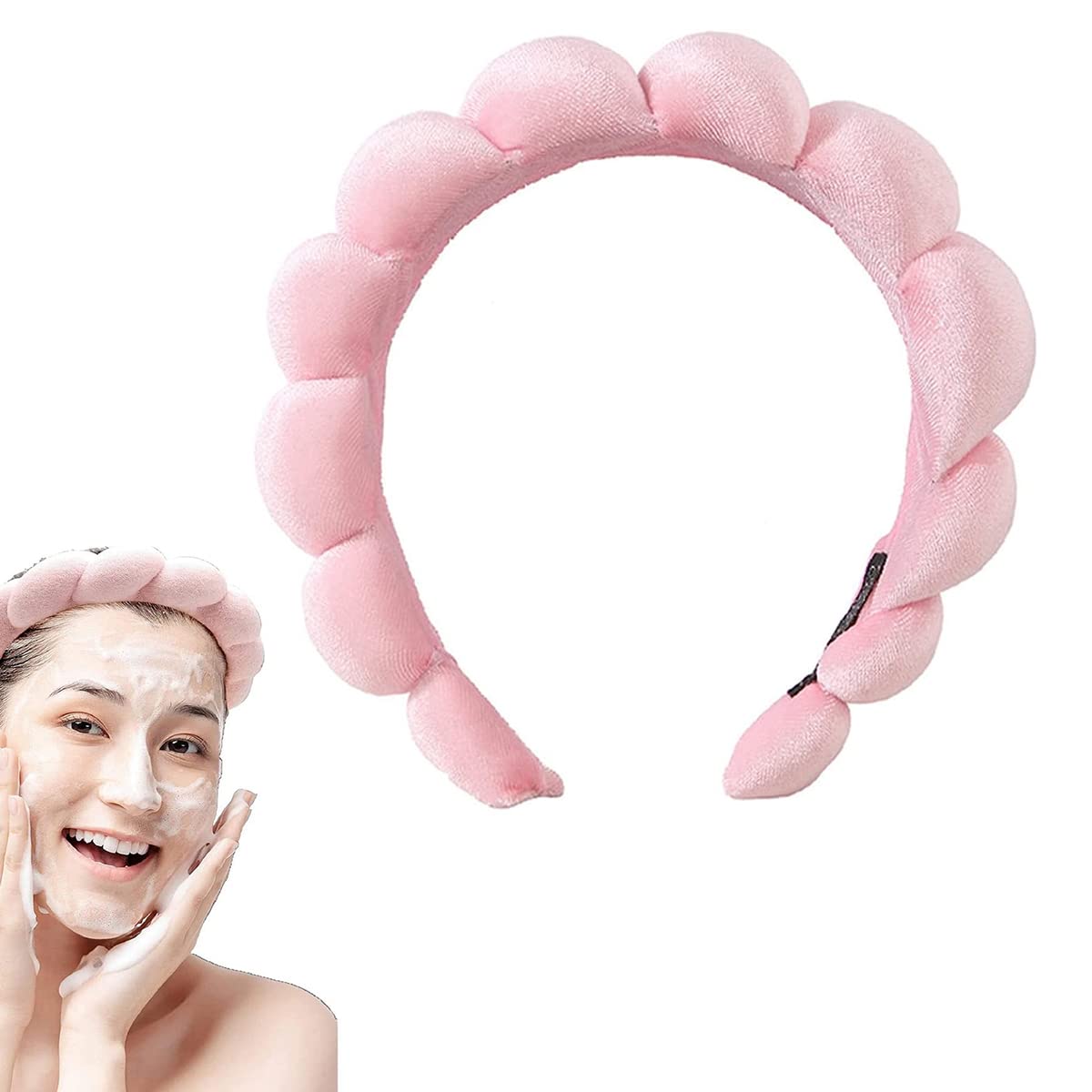 MAYCREATE® Spa Headband for Women Girls, Soft Sponge Makeup Headband, Fashion Clouds Hairband Non Slip Hair Hoop Headwear for Washing Face, Shower, Skincare - Pink