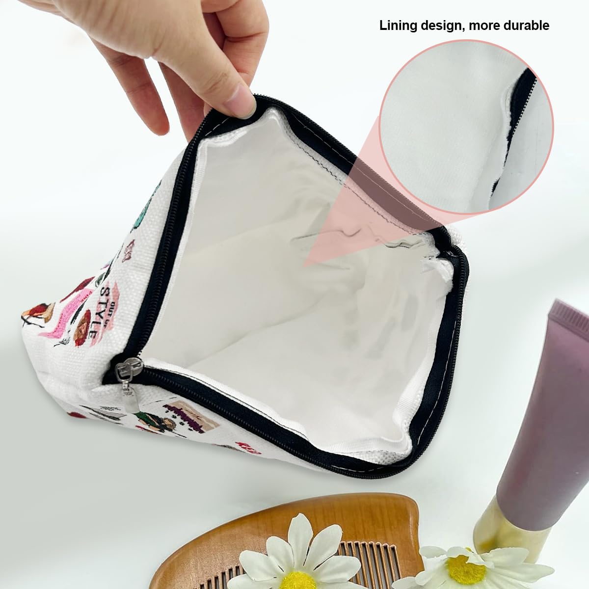 MAYCREATE Makeup Bag for Travel and Daily Use with Linen Fabric and Taylor Print | Stylish Gift for Women and Girls