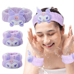MAYCREATE Kuromi Spa Headband for Skincare with Elastic Plush 3Pcs Set | Face Wash & Makeup