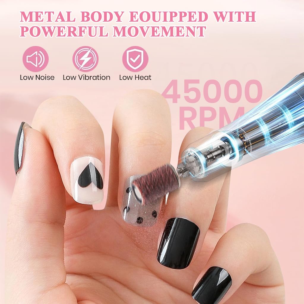 MAYCREATE Nail Drill Kit for Manicure with 6 Bits and 6 Sanding Rings | USB Rechargeable 3600mAh