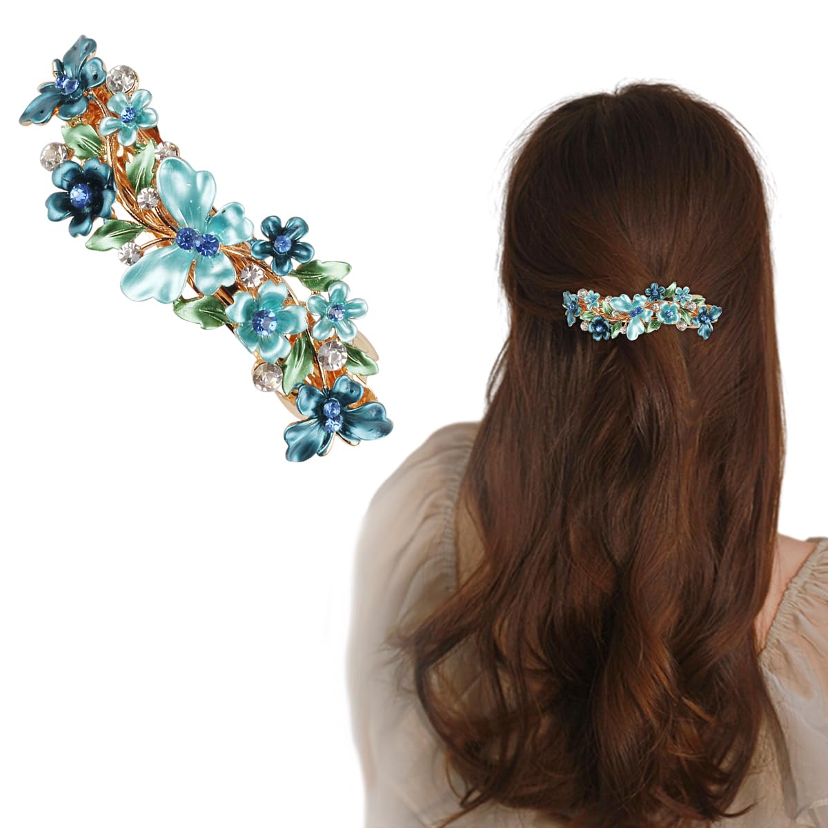 MAYCREATE Barrette Hair Clips for Women featuring 7–9cm Spring Clip Alloy Metal | Blue Crystal Style
