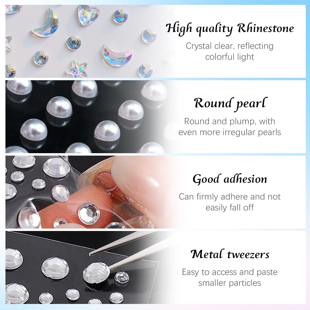MAYCREATE Face Gems Stickers for Festivals with Self Adhesive Design | 5 Sheets for Kids and Women