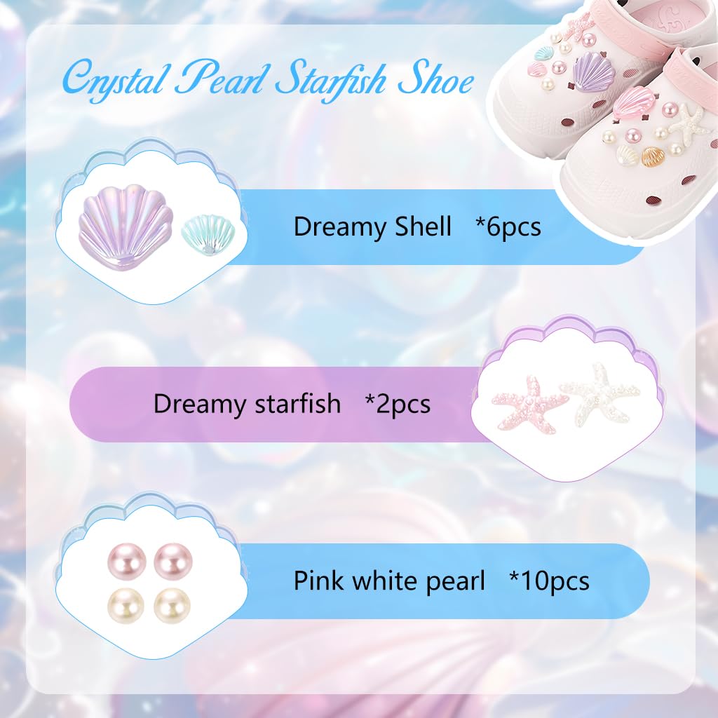 MAYCREATE Seashell Shoe Charm Set for Clogs with 17 Pieces featuring Glossing Resin Design