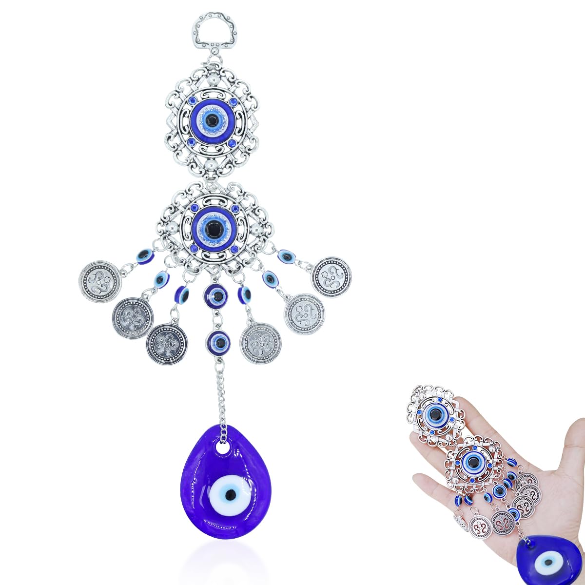 MAYCREATE Evil Eye Hanging for Home Om Nazar Battu for Home Protection, Good Luck and Prosperity, Amulet Wall Hanging Home Decor Protection Blessing Housewarming Birthday Gift