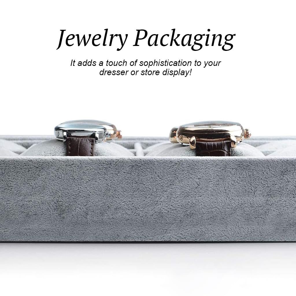 MAYCREATE Velvet Watch Box Organizer with 12 Slots and Adjustable Pillow | 35.5x24.5x5cm Stackable Jewelry Storage for Men and Women