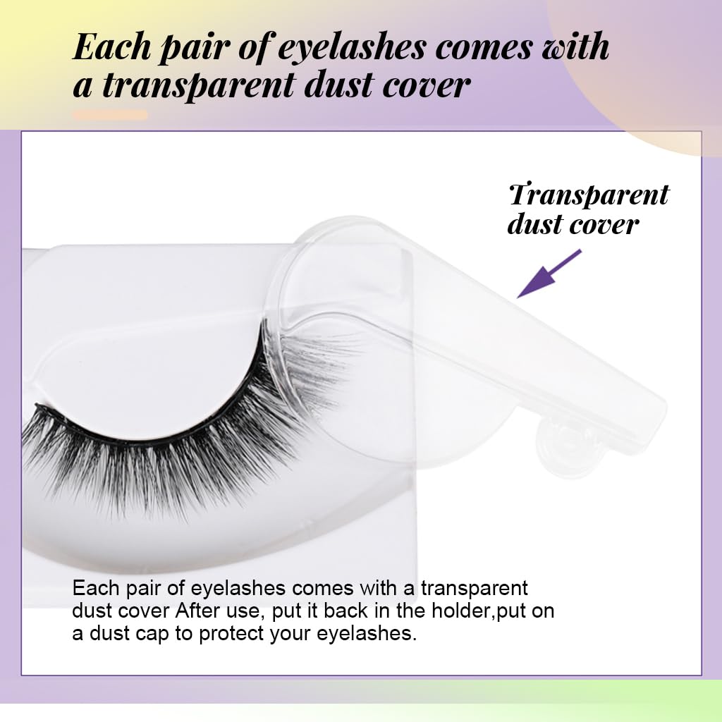 MAYCREATE 3 Pairs Self Adhesive Eyelashes No Glue Needed False Lashes Natural Look Lash Extensions Reuseable Self Adhesive Lashes Waterproof Wispy Fluffy Lashes with Tweezer
