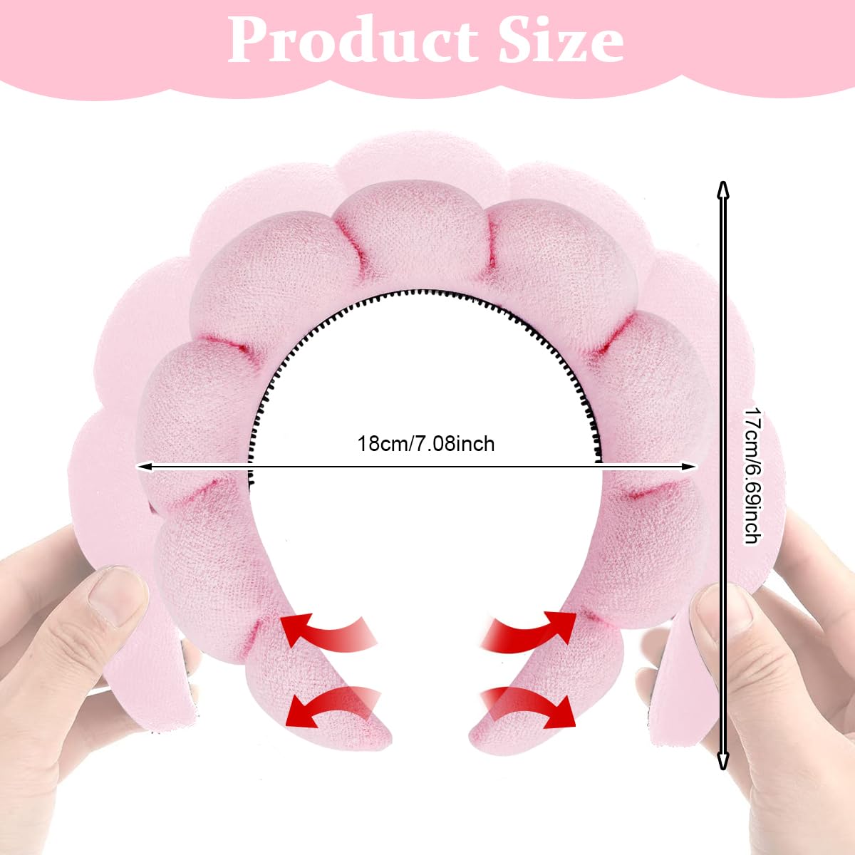 MAYCREATE® Spa Facial Headband for Women Washing Face, Puffy Skincare Headbands for Women Girls, Upgrade Anti-slip Terry Cloth Hair Band for Makeup - Pink