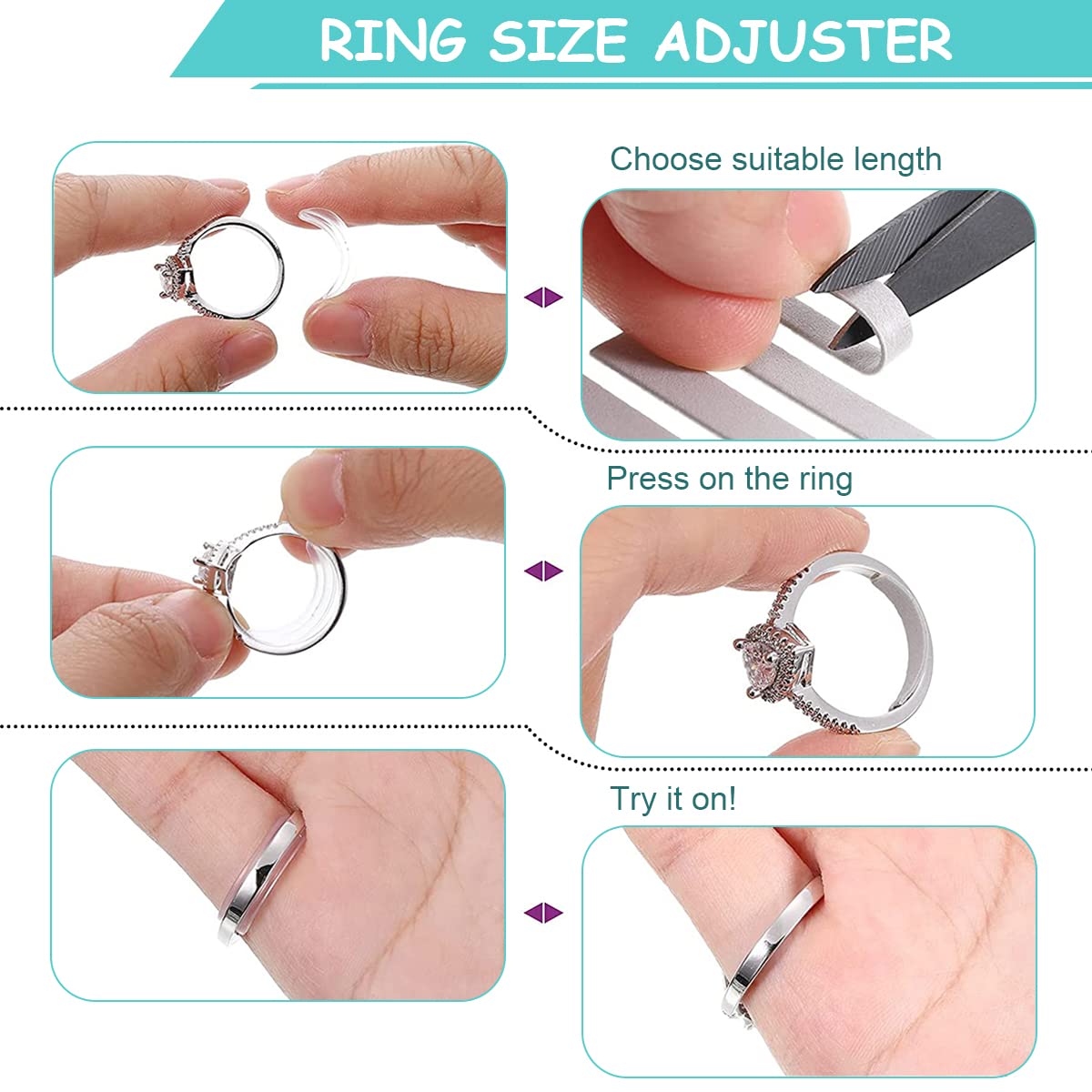 MAYCREATE Ring Size Adjuster for Loose Rings, Spiral Ring Adjuster Invisible Ring Resizer, Reducer Guard to Make Rings Smaller, Self Adhesive Ring Clips, Spacers, Tightener for Men Woman Rings