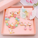 MAYCREATE Unicorn Kids Jewellery Set for Girls with Beaded Necklace and Bracelet | 8 Pcs Gift Kit