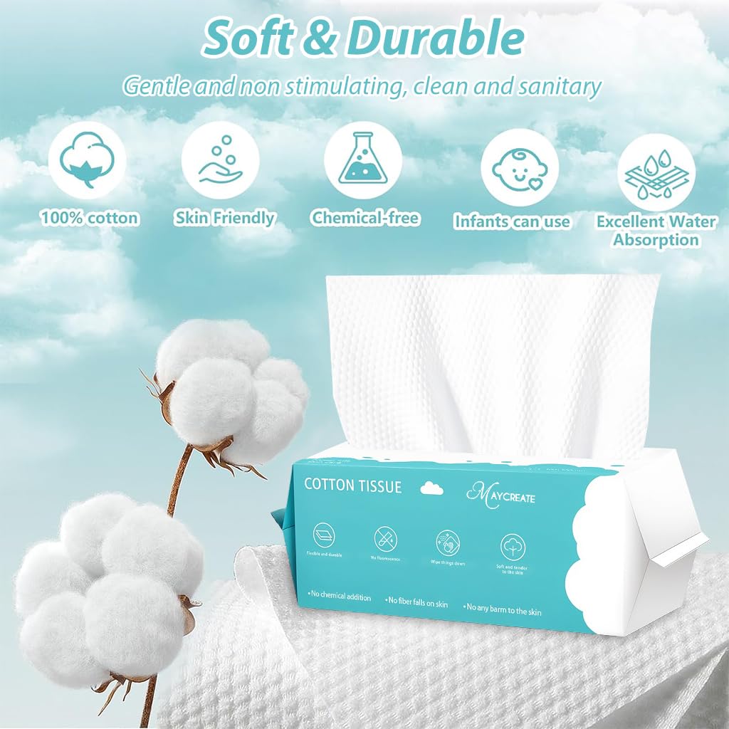 MAYCREATE Face Towel Disposable for Daily Use with 70 Count 7.87x7.87 in Soft Cotton Wipes
