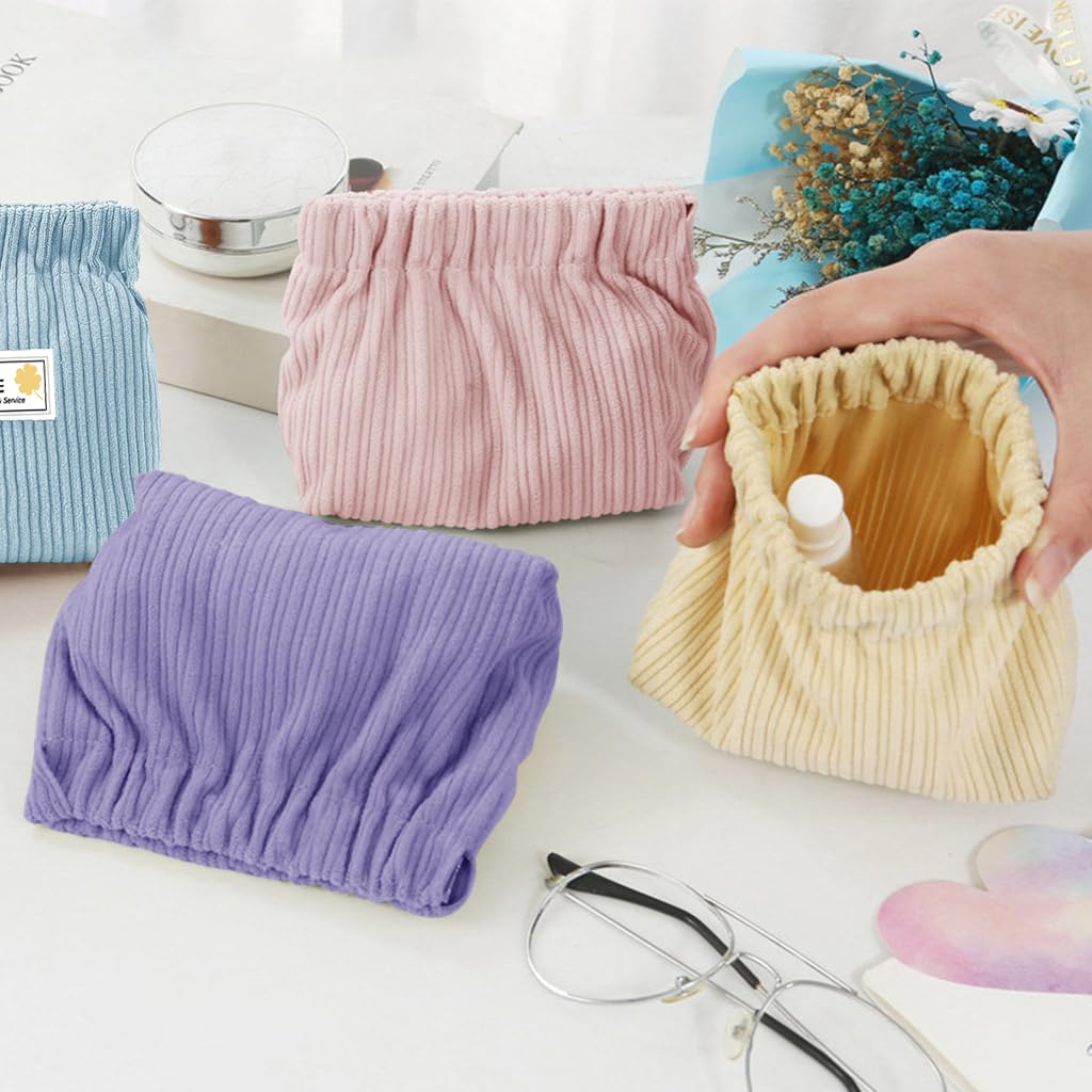 MAYCREATE Corduroy Storage Pouch Set for Travel with Easy Squeeze Open Closure 13×5×12 cm | Jewelry and Coin Organizer Bags