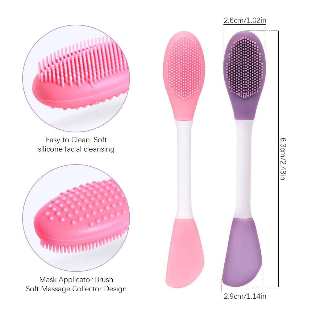 MAYCREATE Face Mask Brush Set for Skincare with Dual End Applicator and Silicone Scrubber | 2Pcs