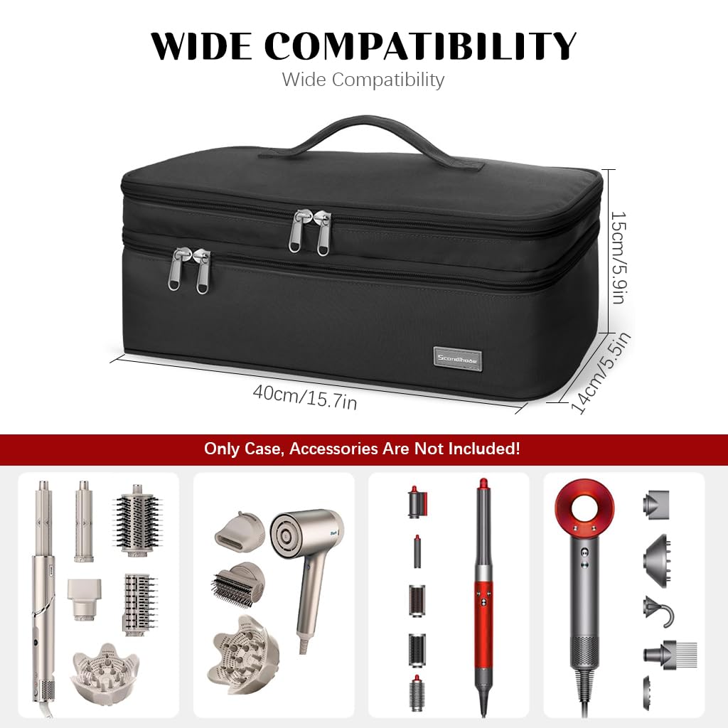 MAYCREATE Travel Carrying Case for Dyson Airwrap with Double Layer Design and 40x14x15cm Size | Black Polyester Storage Bag