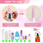 MAYCREATE Elastic Sleeves for Travel Bottles 8 Pack with Secure Seal Technology | Reusable Silicone Covers for Leak Proof Toiletry Storage