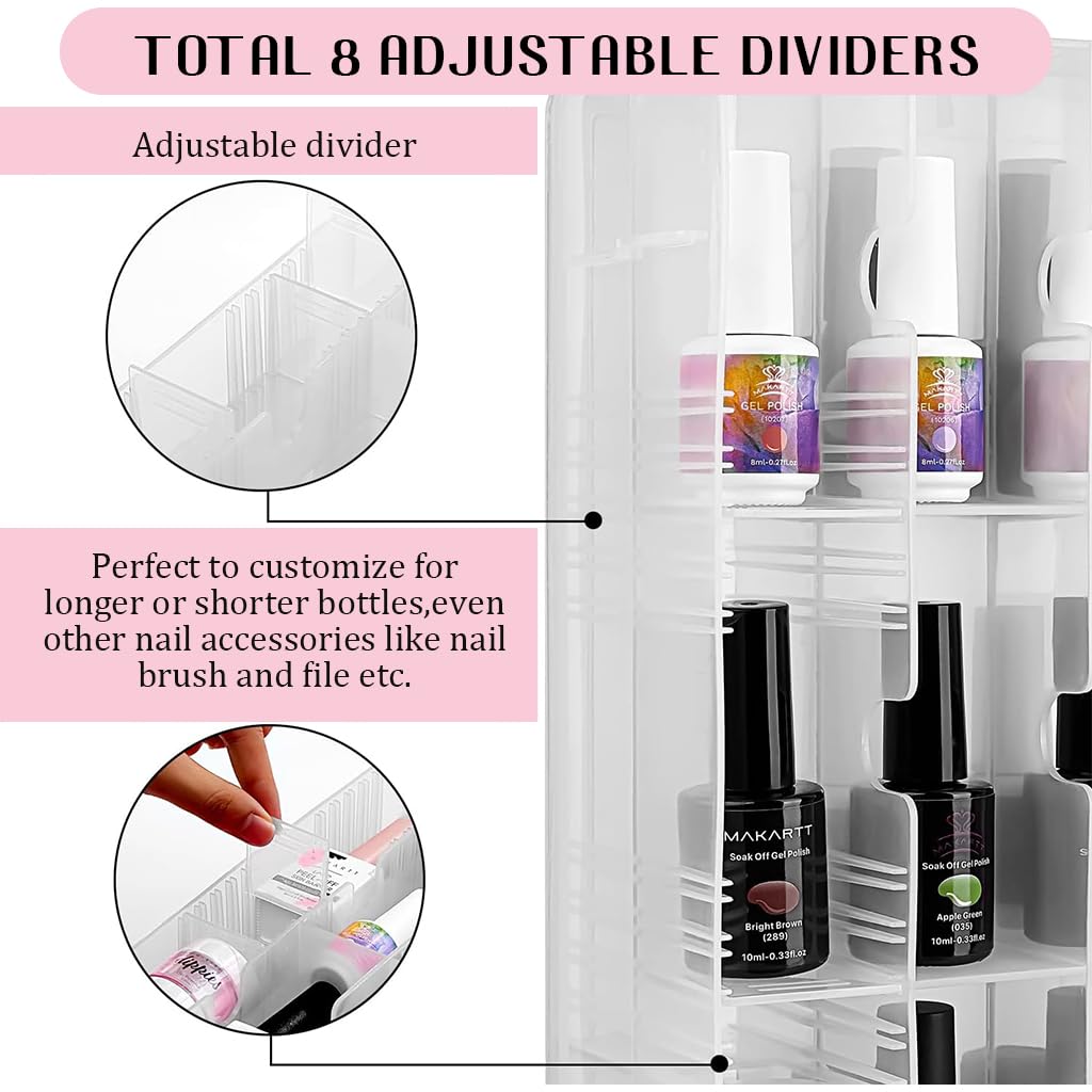 MAYCREATE Organizer Case for Makeup and Nail Polish with 48 Compartments and Clear Double Sided Lids
