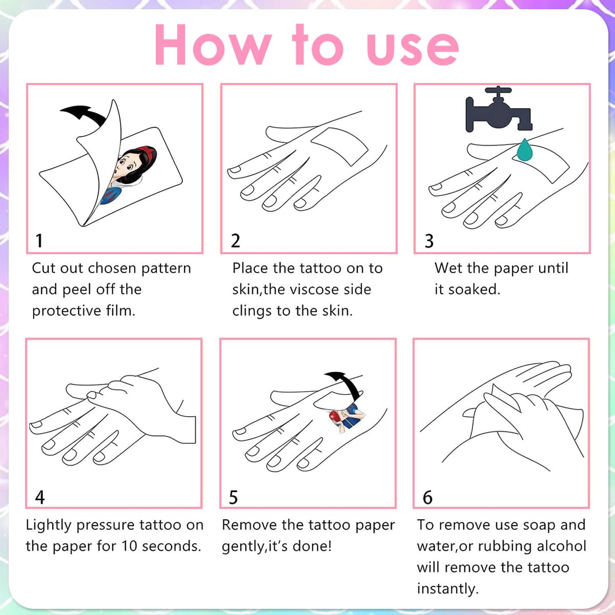 MAYCREATE Princess Temporary Tattoos for Kids with Waterproof Design 20 Sheets | 40 PCS