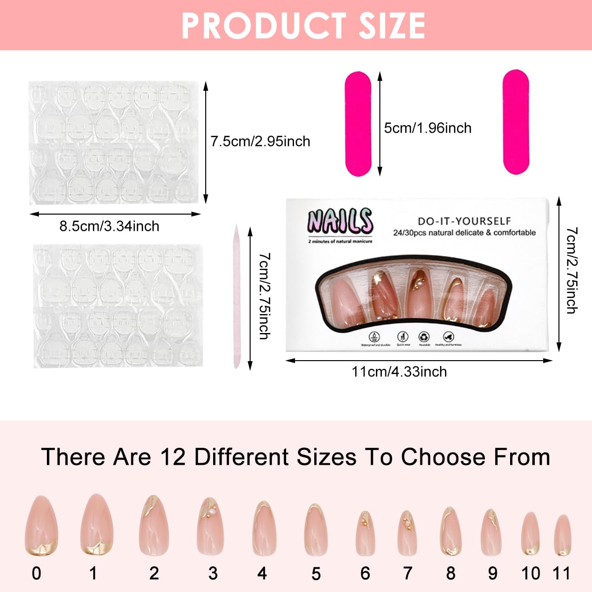 MAYCREATE Press On Nails for DIY Nail Art featuring 3D Embossed Almond Design 24 Pcs Set