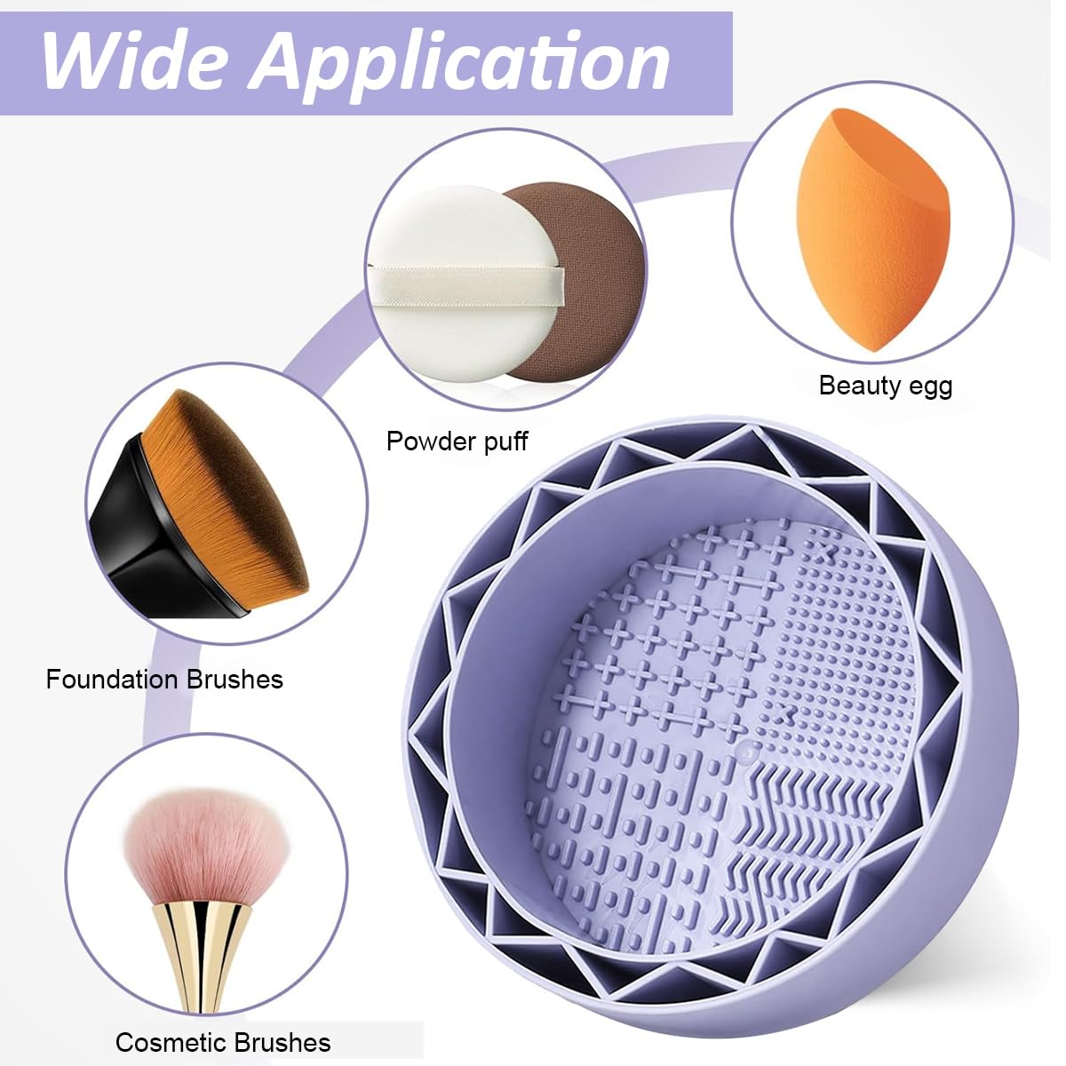 MAYCREATE Makeup Brush Cleaner for Deep Cleansing with 5.1 in Textured Bowl and Drying Rack | Purple Silicone