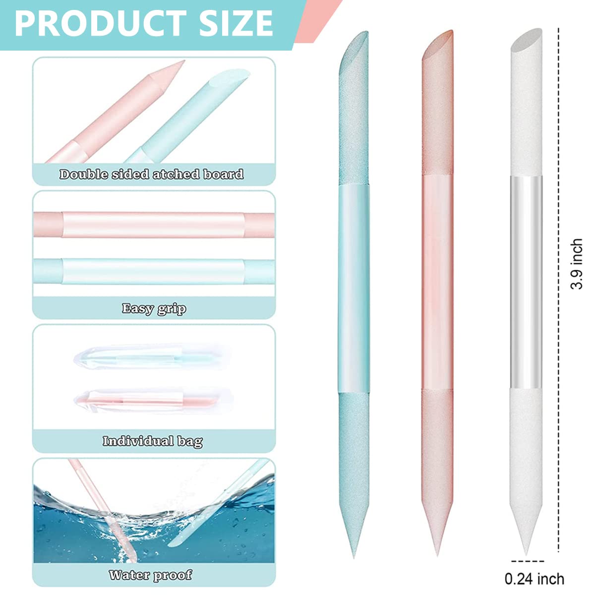 MAYCREATE 3pcs Glass Nail File Nail Filer Double Ends Cuticle Pusher Nail Filer Crystal Column Nail Filer Cuticle Pusher Manicure Tool