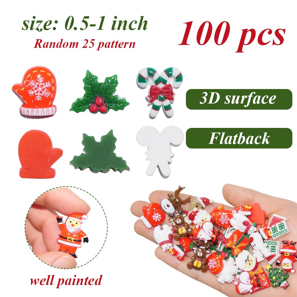 MAYCREATE 100Pcs Mini Christmas Resin Charms for DIY Crafts Christmas Resin Home Decor Window Resin Charms Home Decor Christmas Ornaments for Door, DIY Crafts, Wall