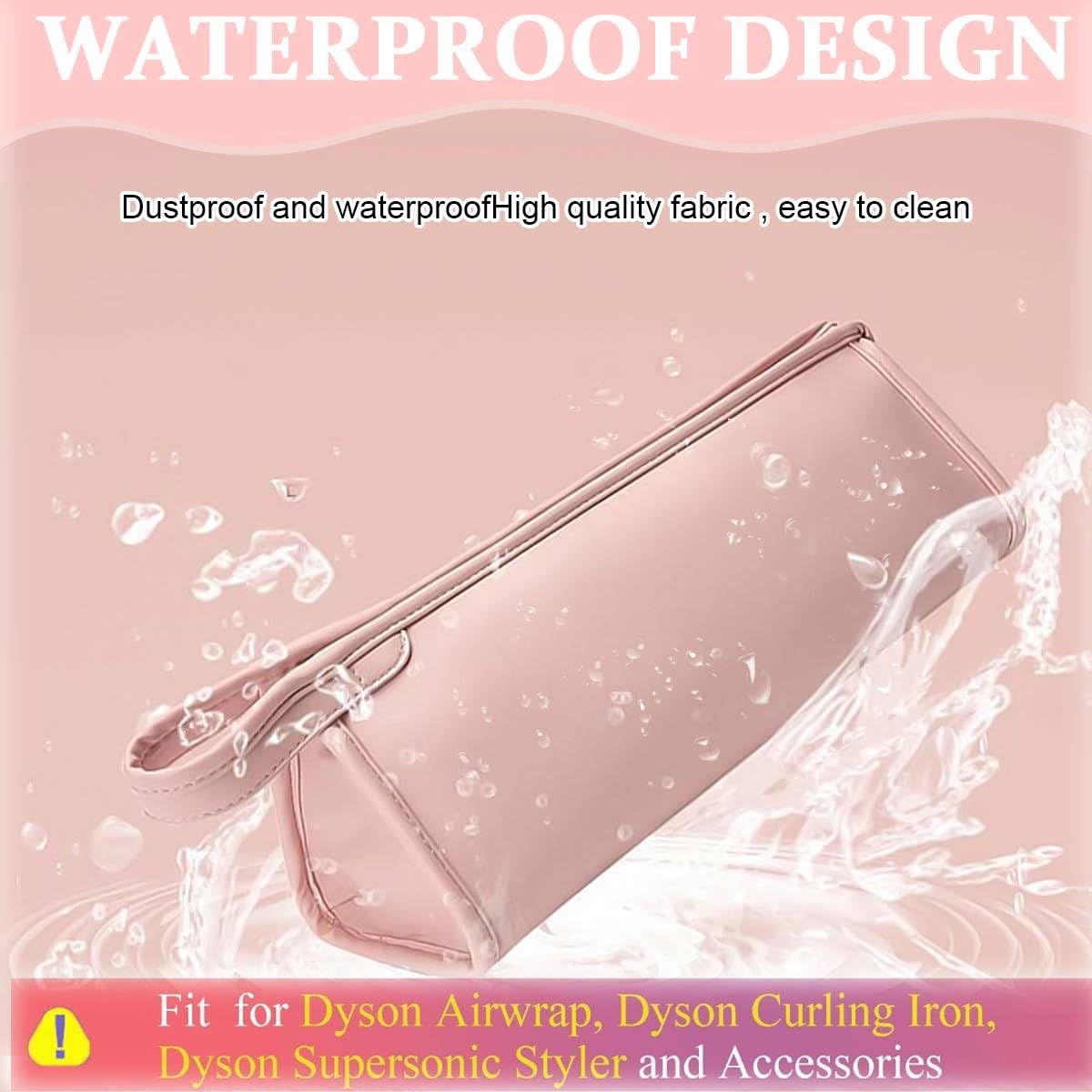 MAYCREATE PU Leather Travel Case for Airwrap Styler featuring 2 Compartments and 39.5×22 cm Size | Waterproof Pink Storage Bag