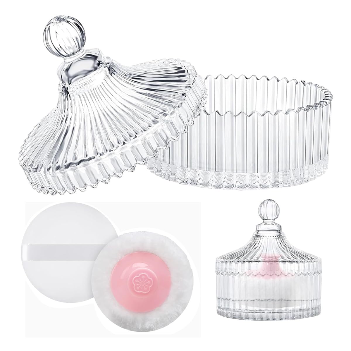 MAYCREATE Baby Powder Puff Set for Gentle Application with Handle and Glass Holder | 2Pcs Reusable Pads