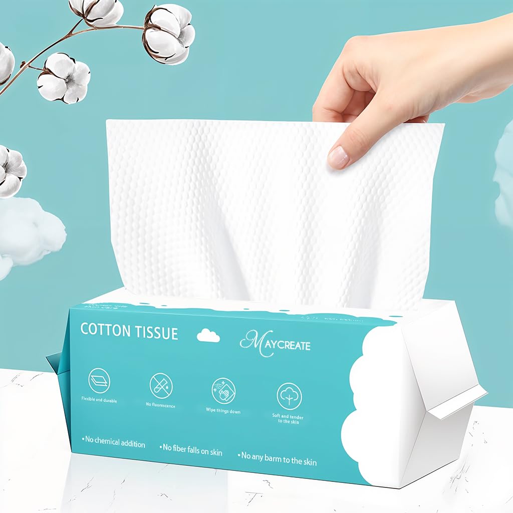 MAYCREATE Face Towel Disposable for Daily Use with 70 Count 7.87x7.87 in Soft Cotton Wipes
