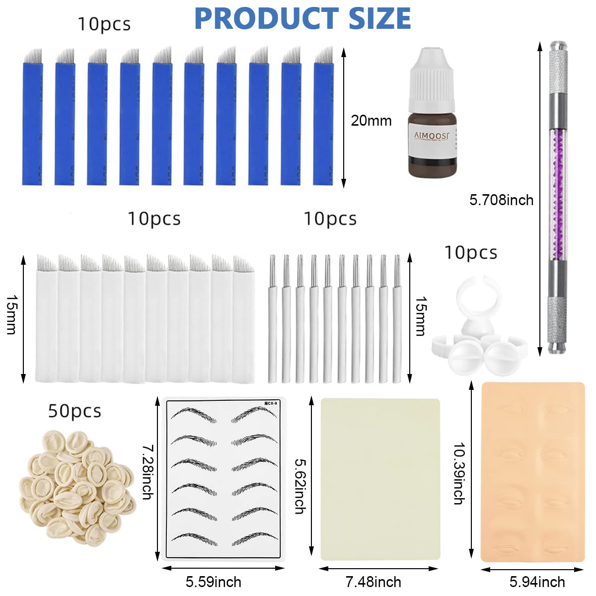 MAYCREATE Microblading Kit for Eyebrow Tattoo Practice with 30 Needles and Lock Pin Pen | Includes Black Ink and Silicone Practice Skin
