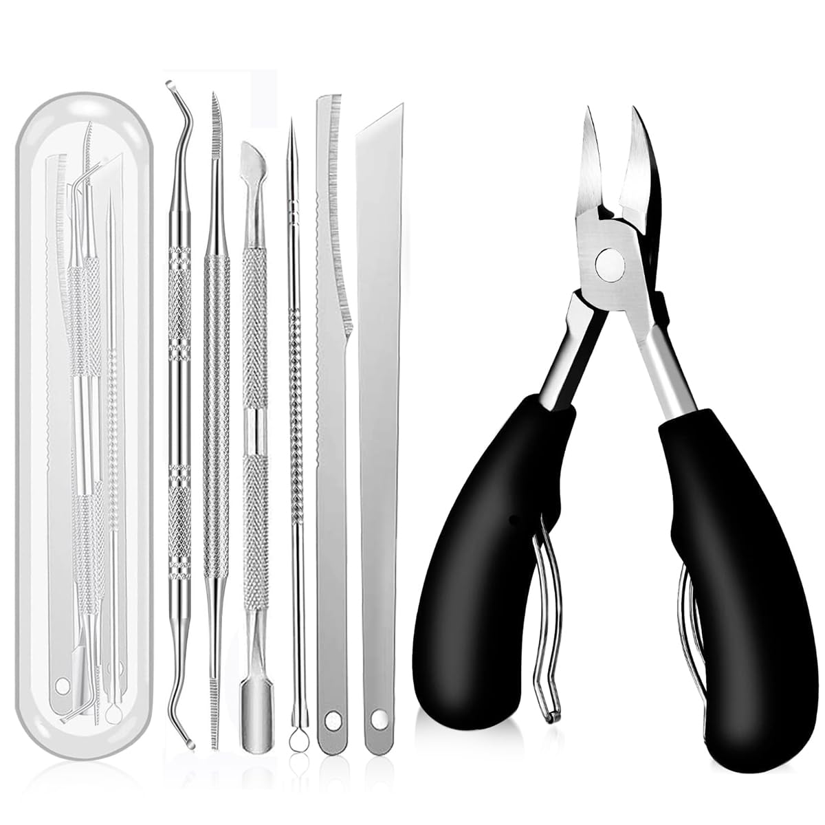 MAYCREATE Nail Clipper Pedicure Kit for Thick Nails with Spring Loaded Clipper and 10pcs Stainless Steel Tools | Travel Storage Case
