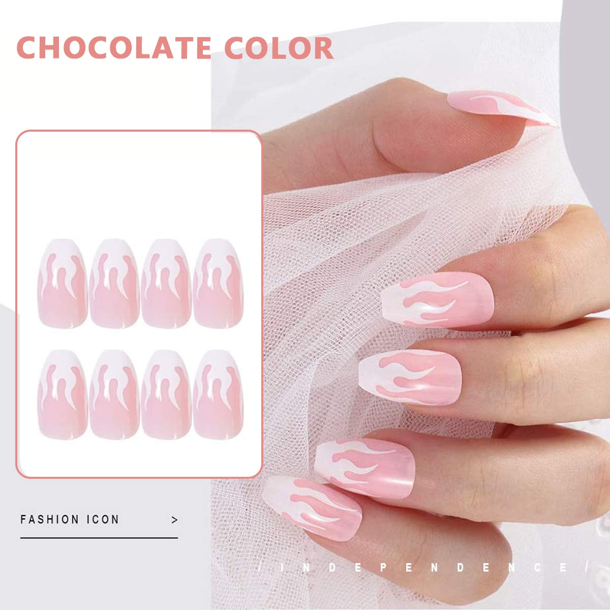 MAYCREATE® 24pcs Press-On Nails Creative French Nail Acrylic Press on Nail Fake Nails Full Cover Press On False Nails with Double Sided Adhesive Tabs, Almond Shape Press on Nail