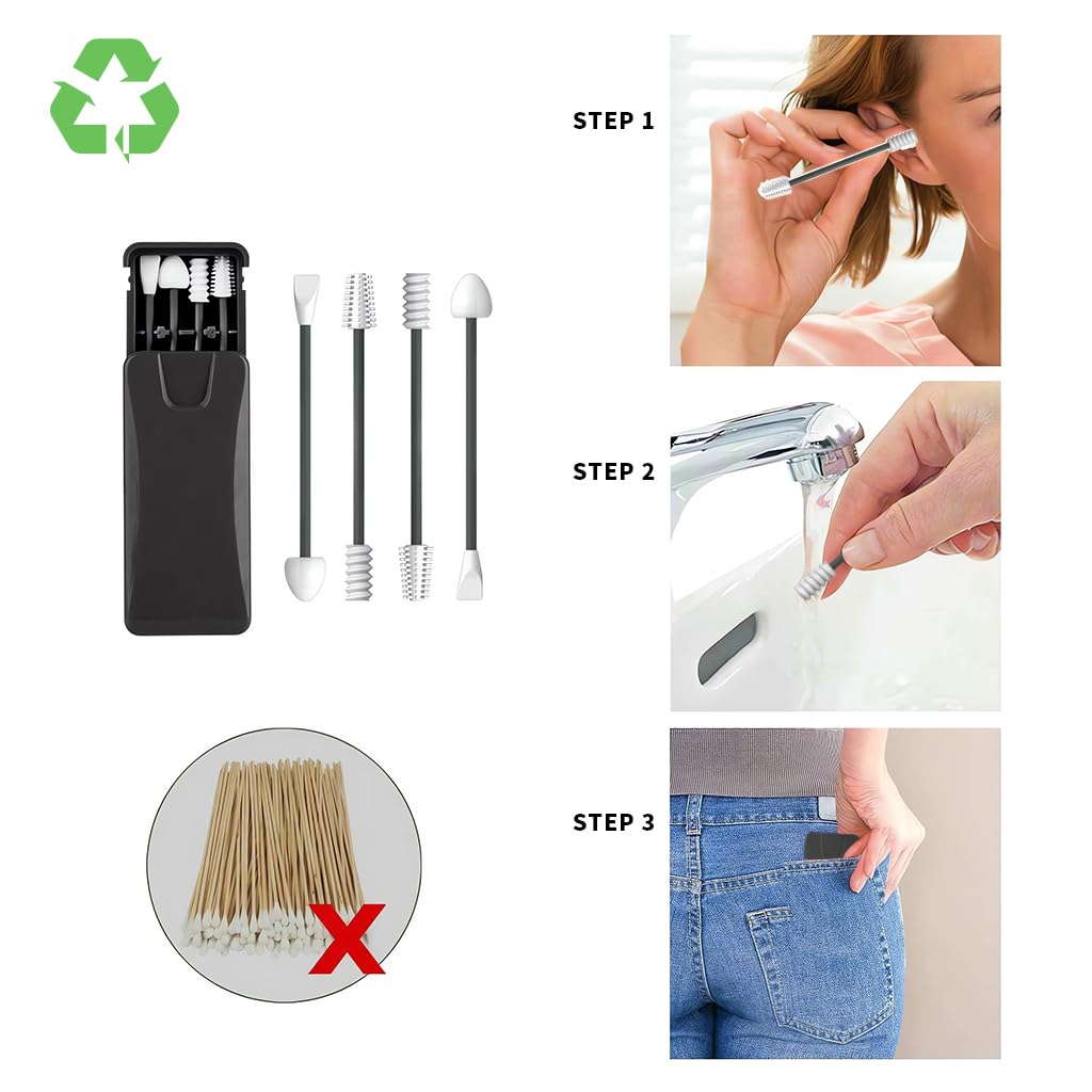MAYCREATE Reusable Silicone Cotton Swabs Kit for Makeup and Ear Cleaning with Dual Heads and Storage Case