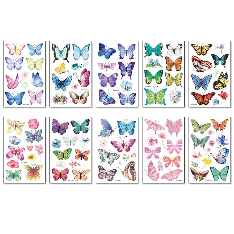 MAYCREATE Butterfly Tattoo Stickers for Face and Arm featuring 10 Sheets 12×6 cm Waterproof Designs