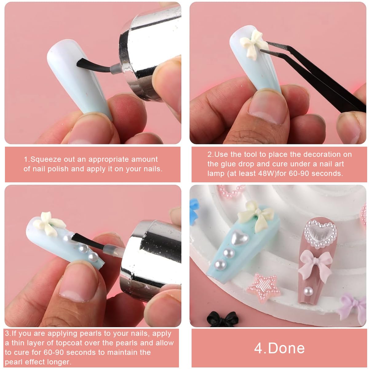 MAYCREATE 3D Nail Charms Set for Nail Art and DIY Crafts featuring 600 pcs Pearls & Shapes